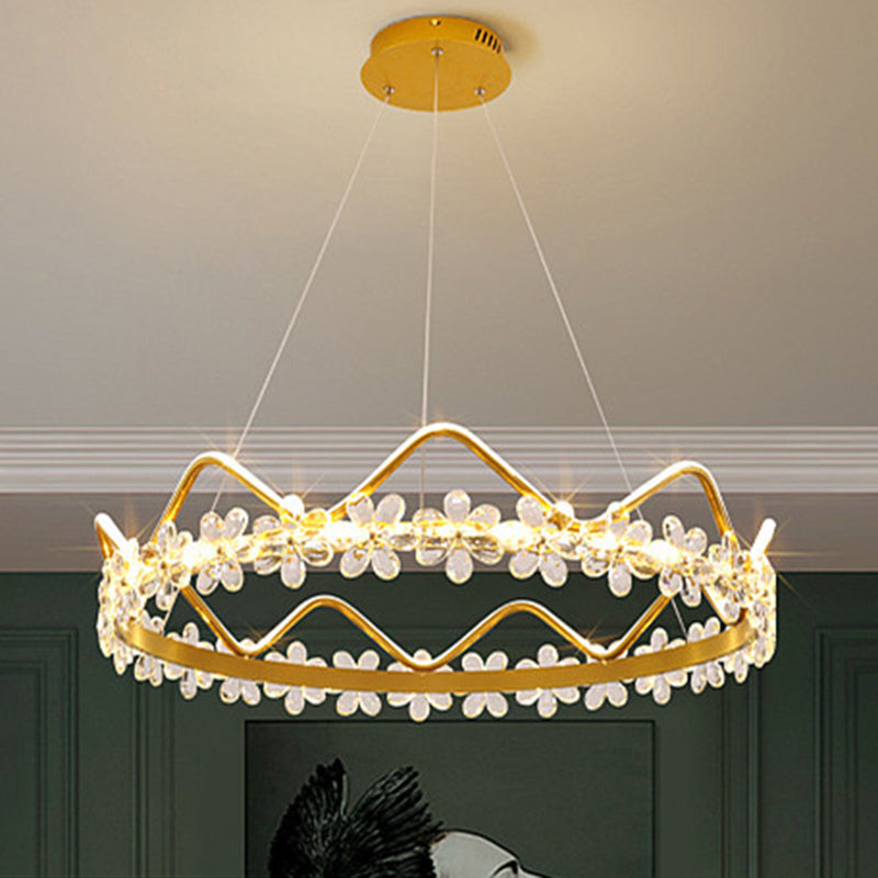 Nordic Style Crystal Pendant Light With 1 Suspended Crown For Living Room