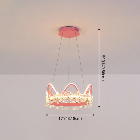 Nordic Style Crystal Pendant Light With 1 Suspended Crown For Living Room