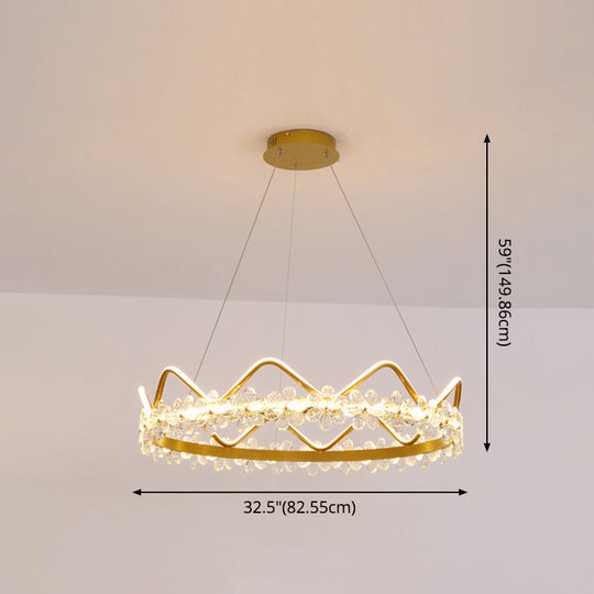 Nordic Style Crystal Pendant Light With 1 Suspended Crown For Living Room