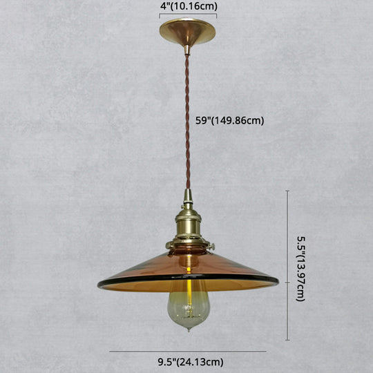 Retro Glass Shade Pendant Light Fixture For Living Room - Brown Pan With 1