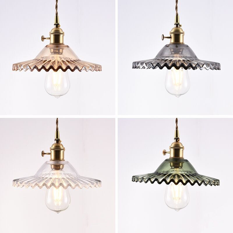 Lotus Glass Scalloped Pendant Lamp - Retro Industrial Style For Restaurants 1-Light Hanging
