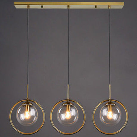 Mid-Century Design Hanging Lamp With Glass Shade And Metal Ring - Perfect For Bedroom Clear / Linear