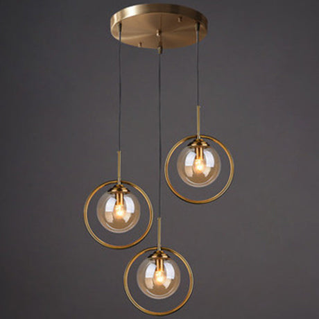 Mid-Century Design Hanging Lamp With Glass Shade And Metal Ring - Perfect For Bedroom
