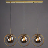 Mid-Century Design Hanging Lamp With Glass Shade And Metal Ring - Perfect For Bedroom Grey / Linear