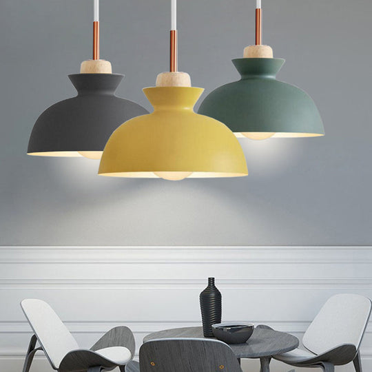 Nordic Style 1-Light Pendant Lamp With Wooden Top For Modern Restaurants