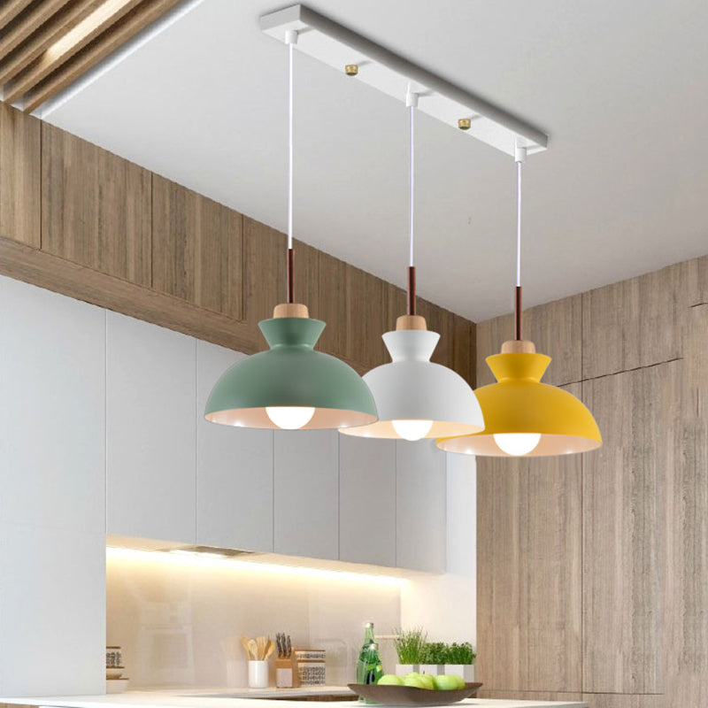 Sleek Wooden Top Pendant Light With Colorful Macaron Accent - Modern Minimalist 1-Light Lighting