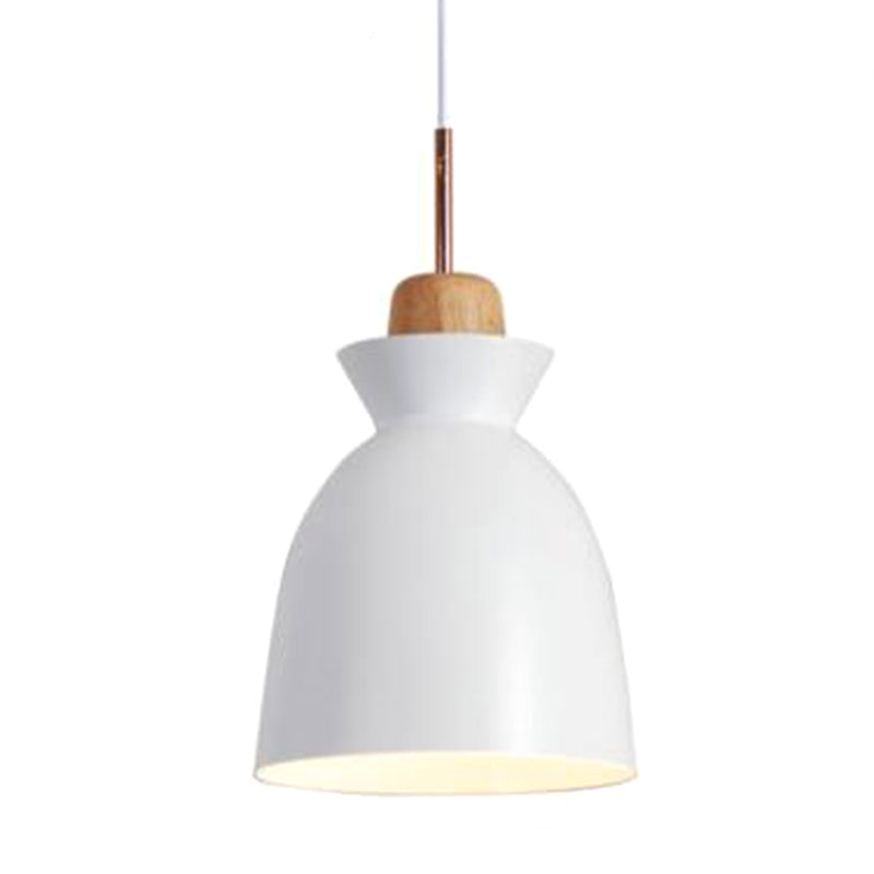 Sleek Wooden Top Pendant Light With Colorful Macaron Accent - Modern Minimalist 1-Light Lighting