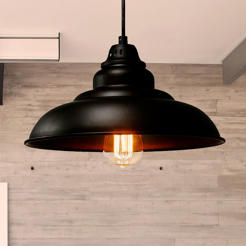 Industrial Style Black Pendant Light With Metallic Bowl Shade For Dining Room Suspension Lighting