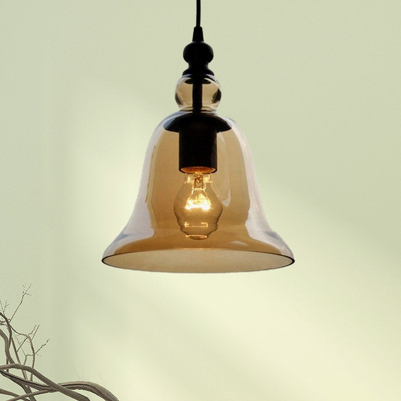 Modern Amber/Clear Glass Bell Pendant Lamp - Stylish Hanging Light For Dining Room Amber