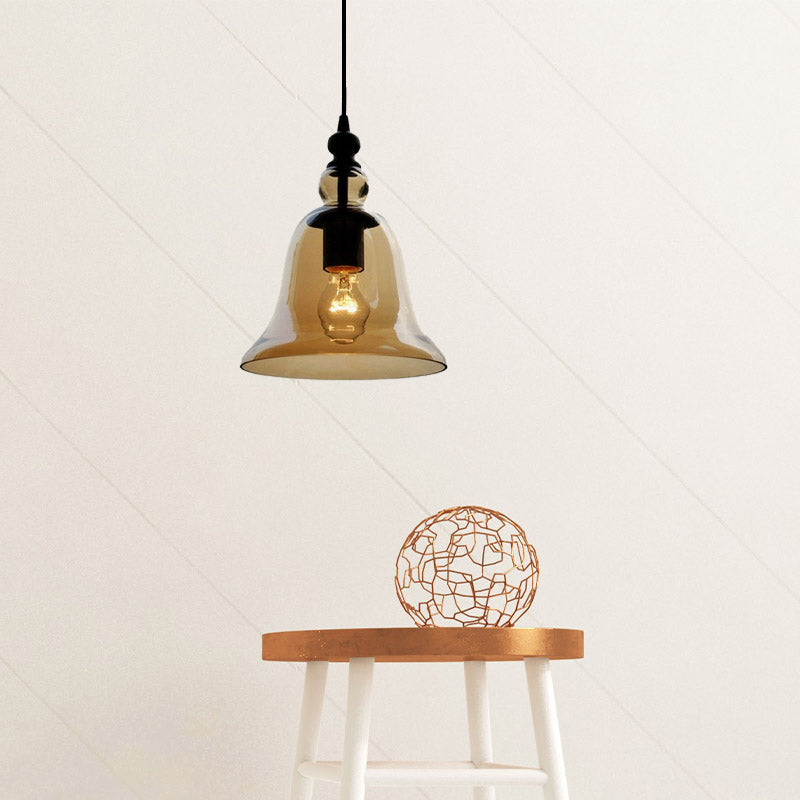 Modern Amber/Clear Glass Bell Pendant Lamp - Stylish Hanging Light For Dining Room