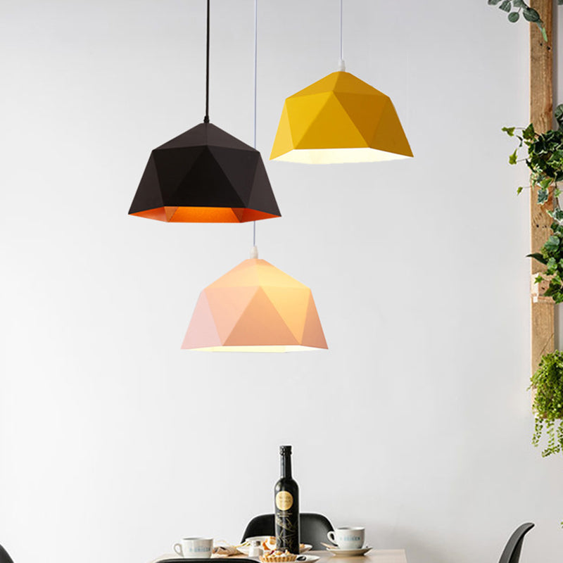 Nordic Macarons Style 1-Light Diamond Pendant: Elegant Metal Hanging Lamp For Dining Room