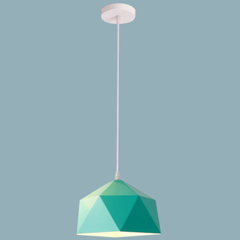 Nordic Macarons Style 1-Light Diamond Pendant: Elegant Metal Hanging Lamp For Dining Room Green / 10