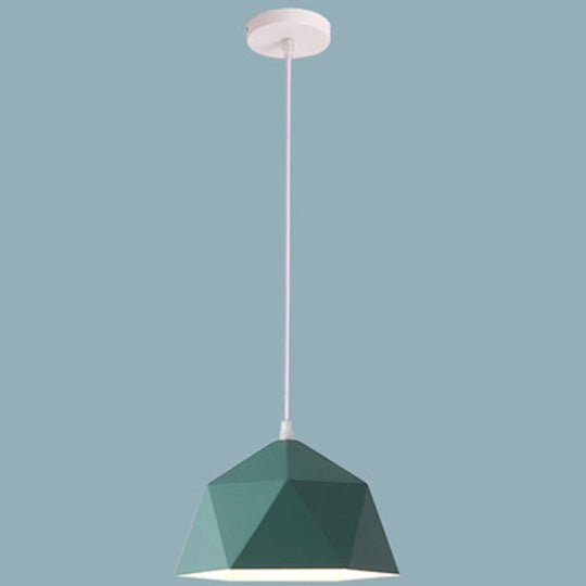 Nordic Macarons Style 1-Light Diamond Pendant: Elegant Metal Hanging Lamp For Dining Room Dark Green