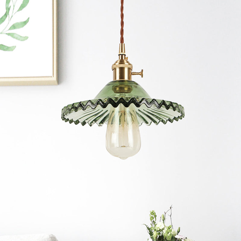 Vintage Industrial Scalloped Glass Pendant Light For Living Room