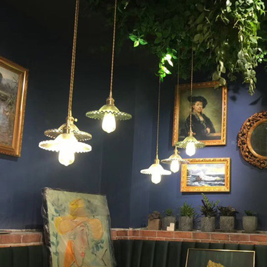 Vintage Industrial Scalloped Glass Pendant Light For Living Room