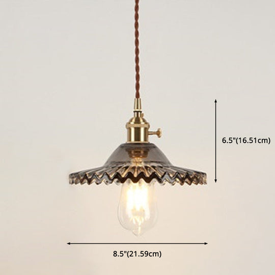 Vintage Industrial Scalloped Glass Pendant Light For Living Room