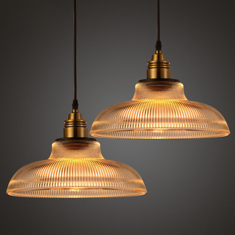 Retro Industrial Pendant Lighting - 1 Light Prismatic Glass Dome Perfect For Living Room