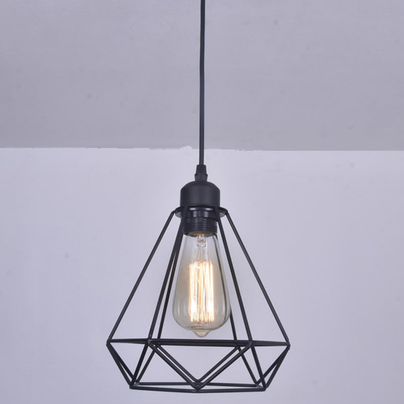 Black Diamond Iron Cluster Pendant: Industrial Retro Hanging Lamp For Restaurants (1-Light)