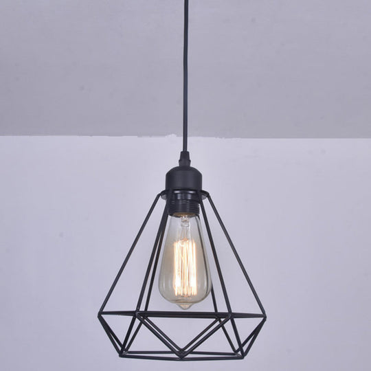 Black Diamond Iron Cluster Pendant: Industrial Retro Hanging Lamp For Restaurants (1-Light)