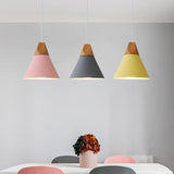 Nordic Style Metal Hanging Ceiling Pendant Lamp With Wooden Top - 1 Light Restaurant Lighting