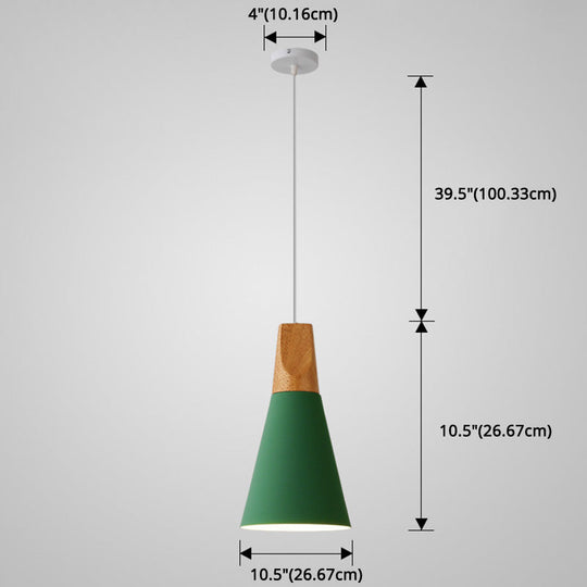 Nordic Style Metal Hanging Ceiling Pendant Lamp With Wooden Top - 1 Light Restaurant Lighting