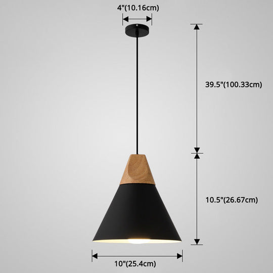 Nordic Style Metal Hanging Ceiling Pendant Lamp With Wooden Top - 1 Light Restaurant Lighting