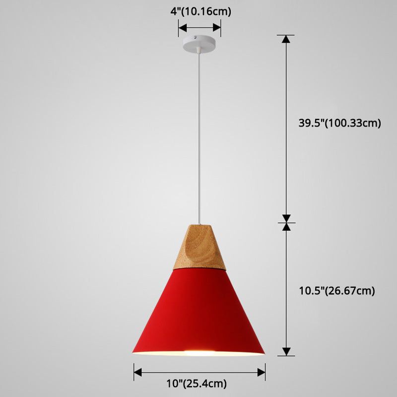 Metal Tapered Hanging Light - Nordic Style 1-Light Restaurant Pendant Lamp With Wooden Top