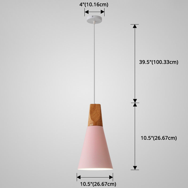 Nordic Style Metal Hanging Ceiling Pendant Lamp With Wooden Top - 1 Light Restaurant Lighting