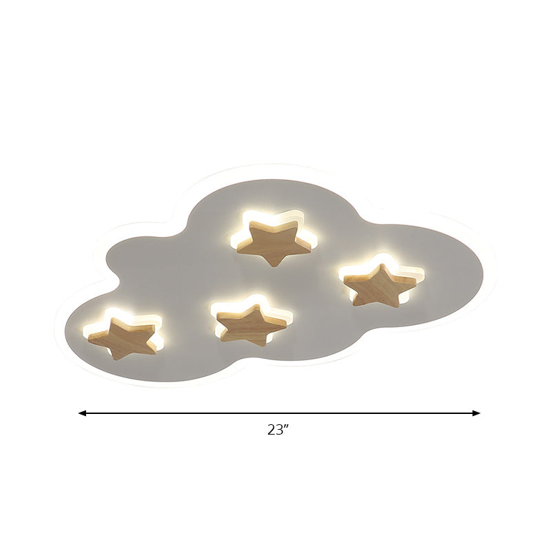 Cloud And Star Acrylic Flush Mount Ceiling Light For Kids’ Bedroom - Art Deco Fixture