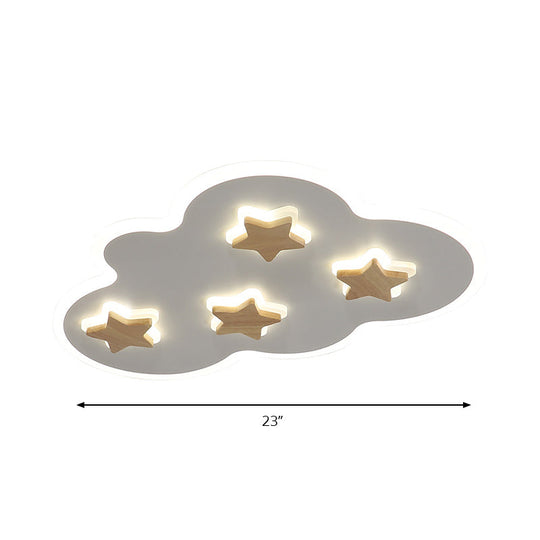 Cloud And Star Acrylic Flush Mount Ceiling Light For Kids’ Bedroom - Art Deco Fixture