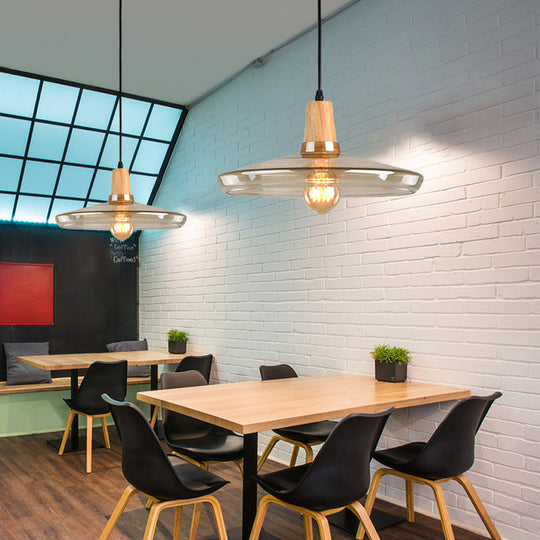 Modern Pendant Lamp With Amber Glass Shade - Barn/Disc/Trifle Hanging Light Kit 5.5/7.5/13 Wide