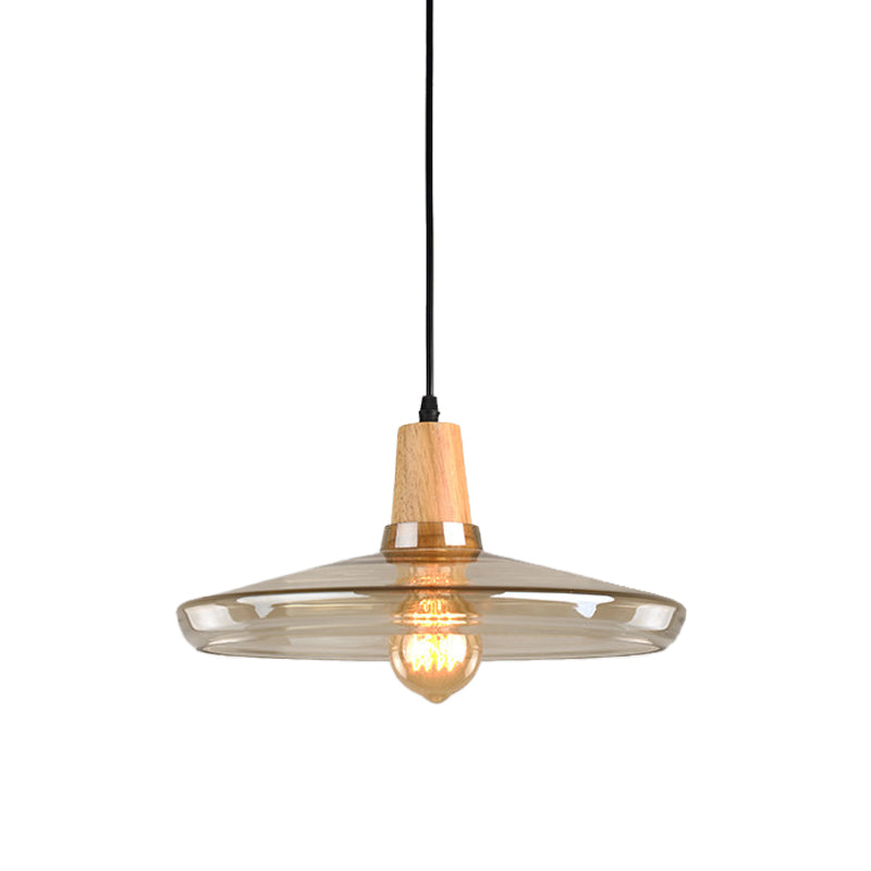 Modern Pendant Lamp With Amber Glass Shade - Barn/Disc/Trifle Hanging Light Kit 5.5/7.5/13 Wide