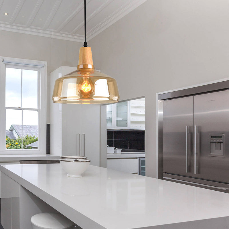 Modern Pendant Lamp With Amber Glass Shade - Barn/Disc/Trifle Hanging Light Kit 5.5/7.5/13 Wide