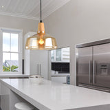 Modern Pendant Lamp With Amber Glass Shade - Barn/Disc/Trifle Hanging Light Kit 5.5/7.5/13 Wide