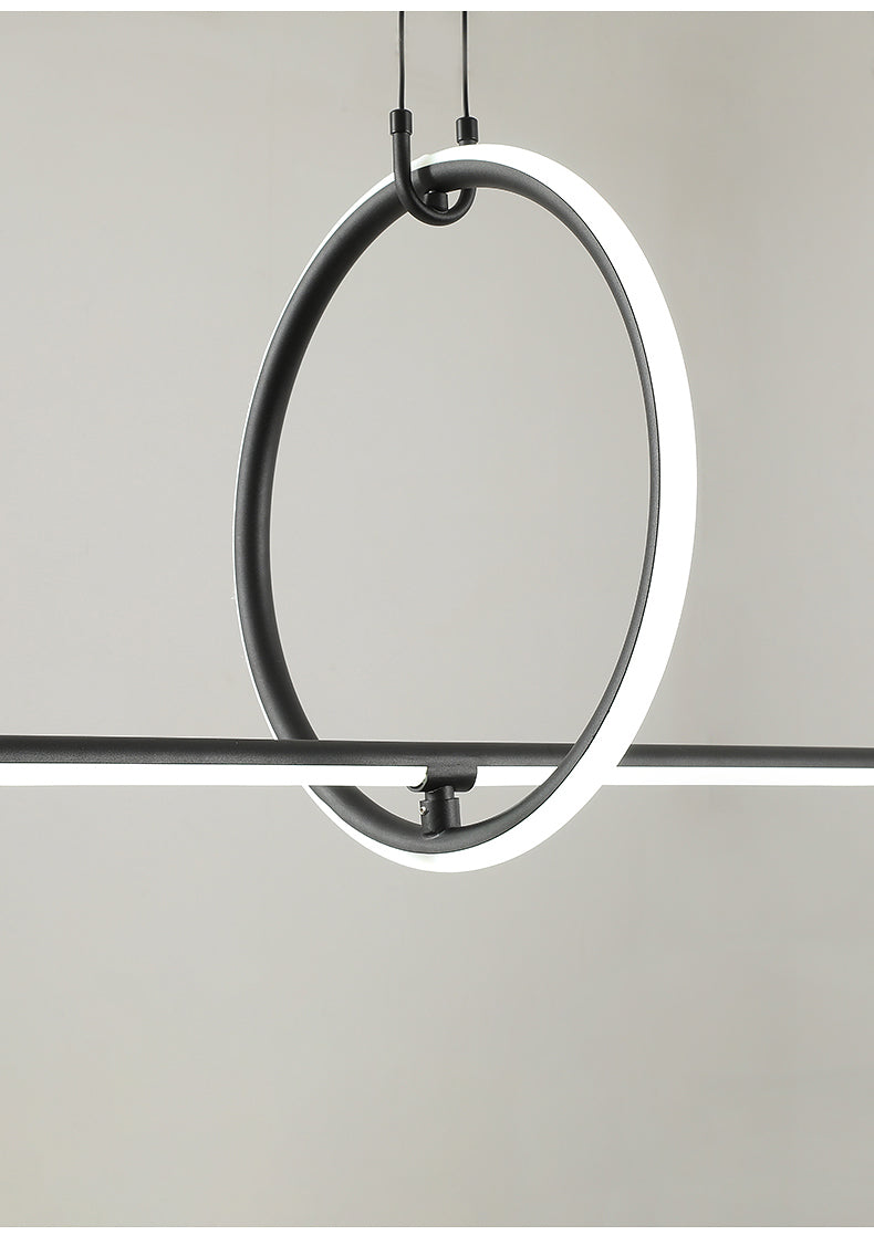 Modern Black Metal Stick And Ring Led Pendant Lamp For Dining Room Island