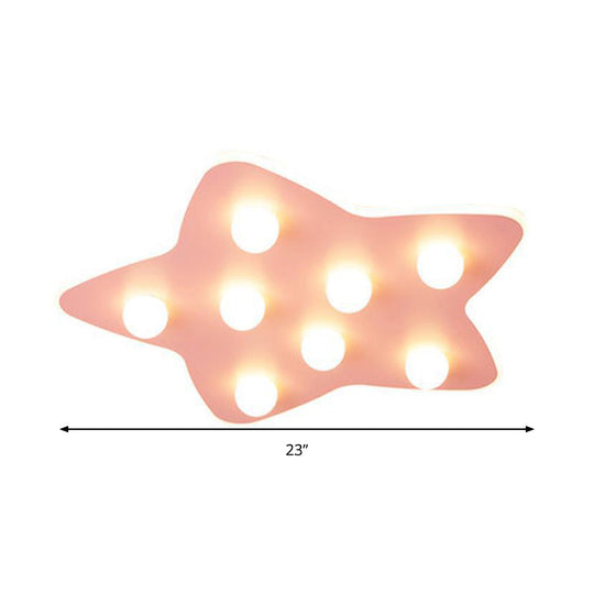 Modern Metal Flush Ceiling Light: Blue/Pink/White Stars 8 Bulbs - Ideal For Kids’ Rooms