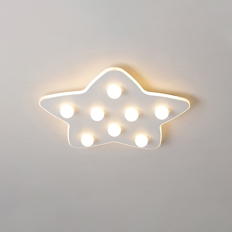 Modern Metal Flush Ceiling Light: Blue/Pink/White Stars 8 Bulbs - Ideal For Kids’ Rooms White