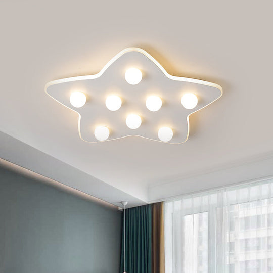 Modern Metal Flush Ceiling Light: Blue/Pink/White Stars 8 Bulbs - Ideal For Kids’ Rooms