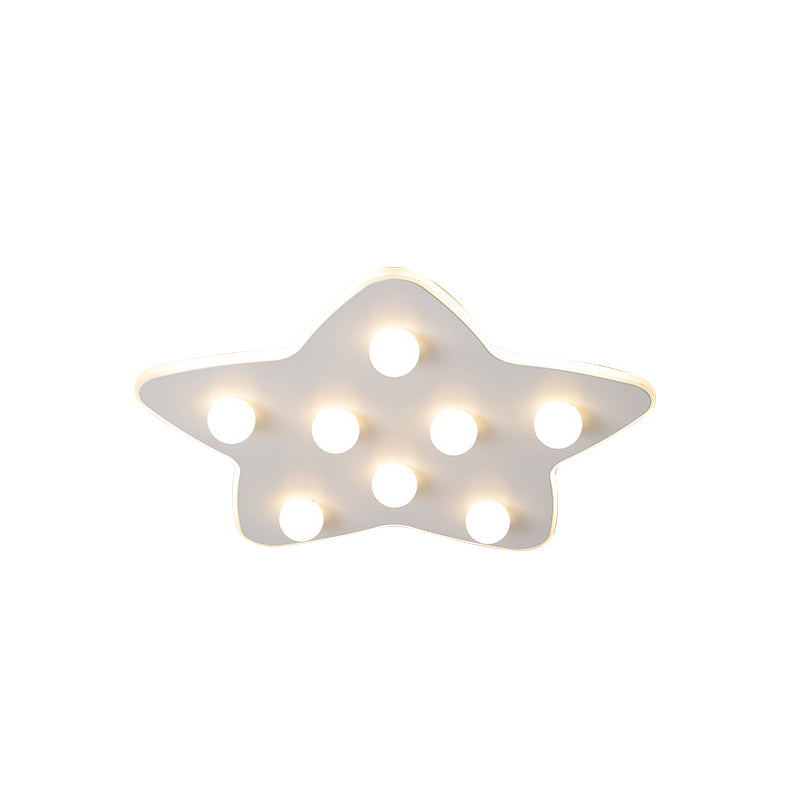 Modern Metal Flush Ceiling Light: Blue/Pink/White Stars 8 Bulbs - Ideal For Kids’ Rooms