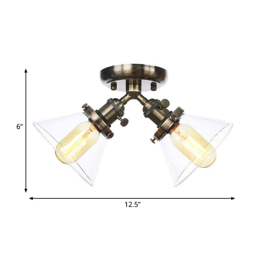 Vintage Style Restaurant Ceiling Light Fixture - 2 Heads Black/Bronze Semi Flush Mount -