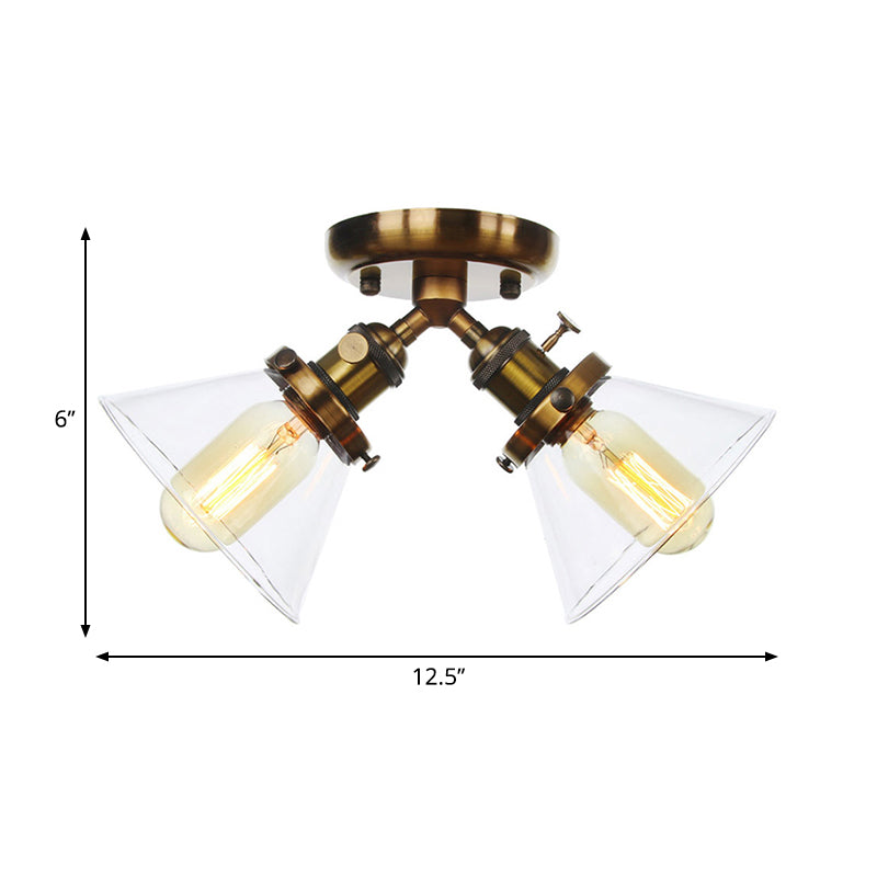 Vintage Style Restaurant Ceiling Light Fixture - 2 Heads Black/Bronze Semi Flush Mount -