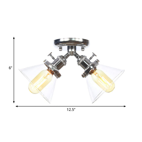 Vintage Style Restaurant Ceiling Light Fixture - 2 Heads Black/Bronze Semi Flush Mount -