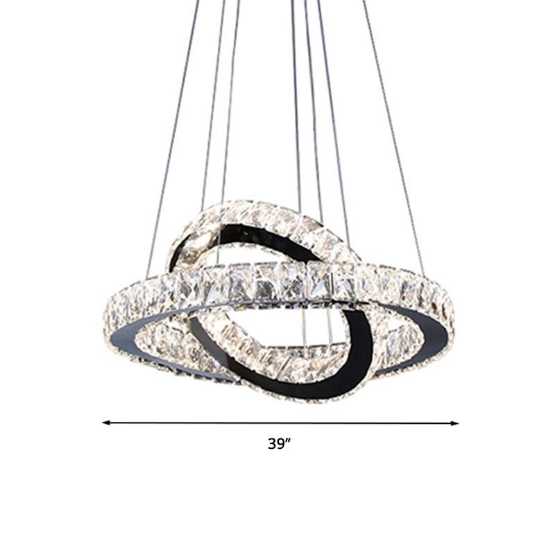 Minimalist Crystal Ring Chandelier Led Light Kit Black Ideal For Bedroom 19-23.5 Inches Wide