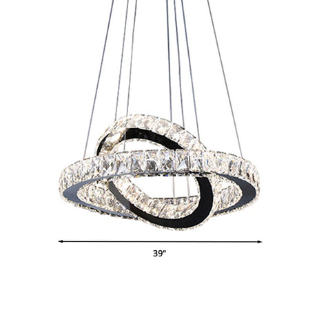 Minimalist Crystal Ring Chandelier Led Hanging Lamp Kit 19/19.5/23.5 Wide For Bedroom Black