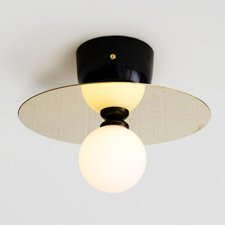 Ultra-Contemporary Sphere 1-Light Milk Glass Ceiling Flush Mount For Living Room Gold