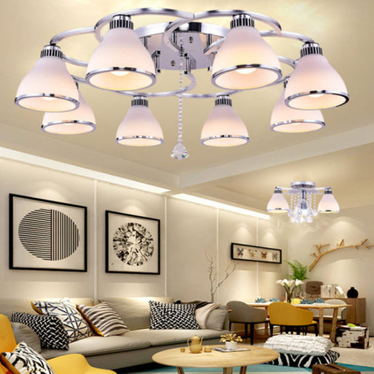 Modernist White Glass Semi Flush Mount Ceiling Light For Bedrooms 8 / Cone
