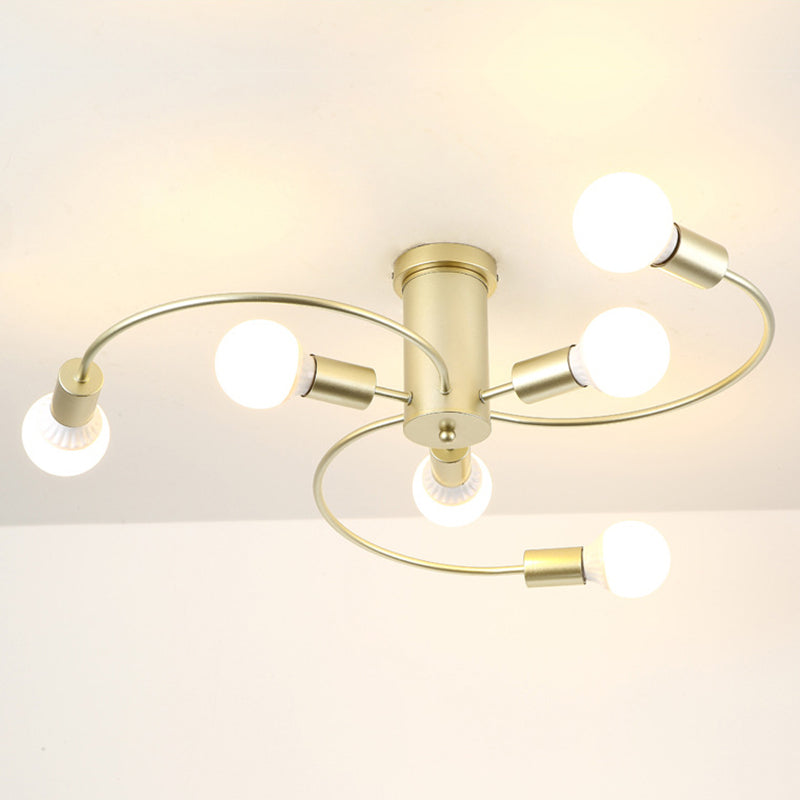 Sleek 6 - Light Semi Flush Mount Chandelier For Bedroom - Ultra - Contemporary Spherical Design