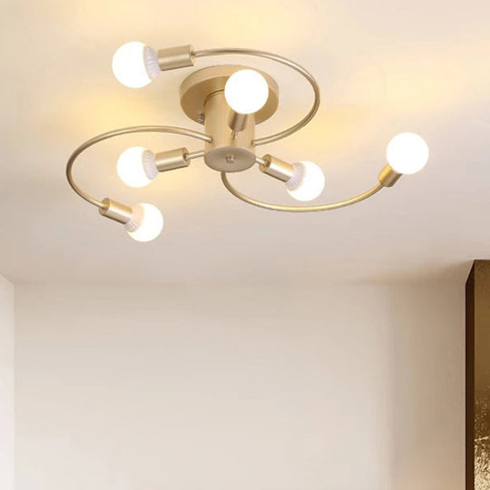 Sleek 6 - Light Semi Flush Mount Chandelier For Bedroom - Ultra - Contemporary Spherical Design