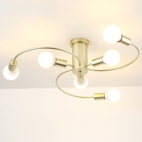 Sleek 6 - Light Semi Flush Mount Chandelier For Bedroom - Ultra - Contemporary Spherical Design