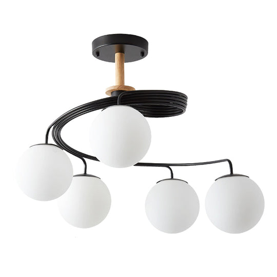 Ultra-Contemporary Milk Glass Semi Flush Mount Ceiling Light Fixture For Living Room 5 / Black